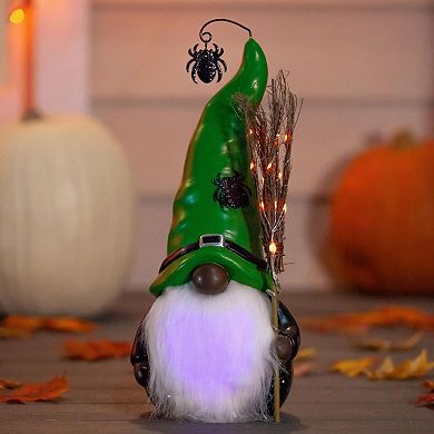 Evergreen Enterprises LED Deep Skin Tone Witch Gnome with Broomstick and Green Hat