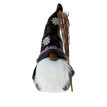 Evergreen Enterprises LED Deep Skin Tone Witch Gnome with Broomstick and Black Hat