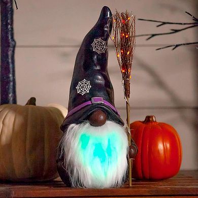 Evergreen Enterprises LED Deep Skin Tone Witch Gnome with Broomstick and Black Hat