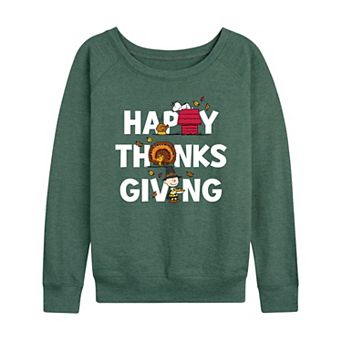 Women's Peanuts Happy Thanksgiving French Terry Long Sleeve Tee