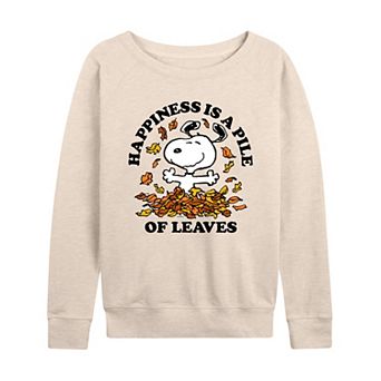 Women's Peanuts Snoopy Pile Of Leaves French Terry Long Sleeve Tee
