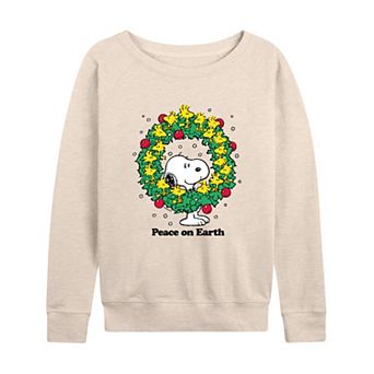 Women's Peanuts Peace On Earth French Terry Long Sleeve Tee