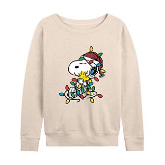 Women's Peanuts Christmas Lights French Terry Long Sleeve Tee