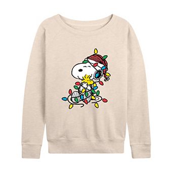 Women's Peanuts Christmas Lights French Terry Long Sleeve Tee