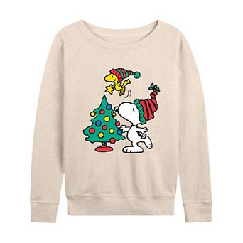 Women's Peanuts Christmas Tree French Terry Long Sleeve Tee