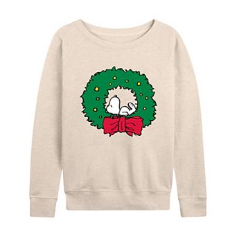 Women's Peanuts Snoopy Wreath French Terry Long Sleeve Tee