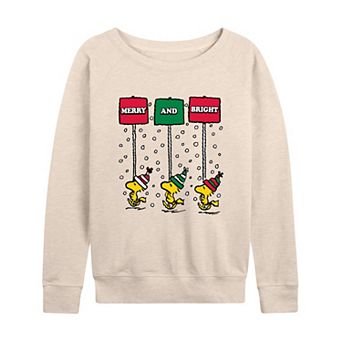 Women's Peanuts Merry & Bright French Terry Long Sleeve Tee