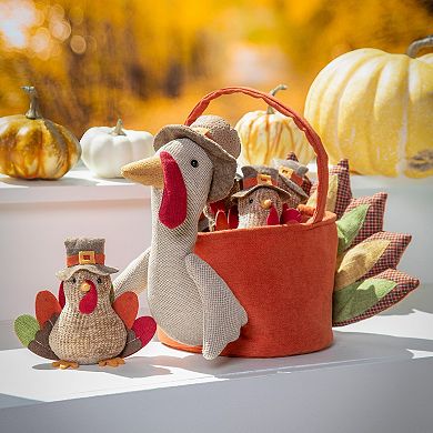 Evergreen Enterprises Fabric Turkey Bucket with Fabric Turkeys Set