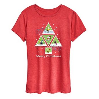 Women's Peanuts Christmas Tree Stamps Graphic Tee