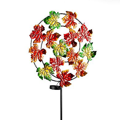 Evergreen Enterprises Chasing Light Solar Maple Leaves Garden Stake