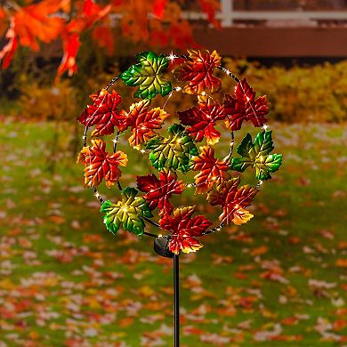 Evergreen Enterprises Chasing Light Solar Maple Leaves Garden Stake