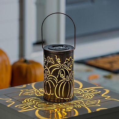Evergreen Enterprises Solar Oil Rubbed Bronze Cut Out Pumpkins Lantern