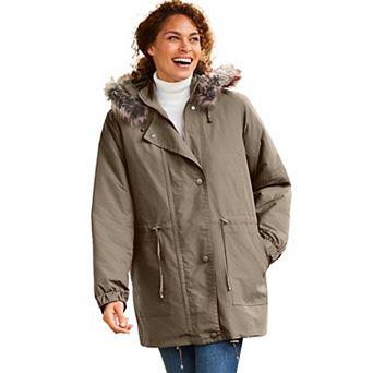 Woman Within Plus Size Quilt-Lined Taslon Anorak
