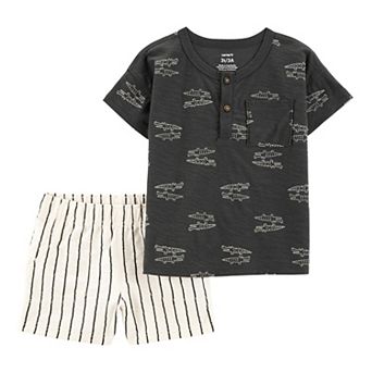 Baby & Toddler Boy Carter's 2 pc Alligator Henley Tee & Striped Shorts Set