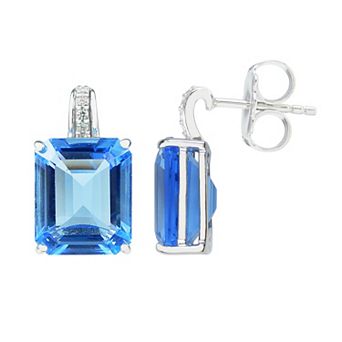 SIRI USA by TJM Sterling Silver Simulated Blue Quartz & Cubic Zirconia Square Stud Earrings