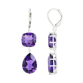 SIRI USA by TJM Sterling Silver Simulated Purple Quartz Double Drop Earrings