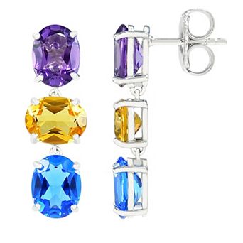 SIRI USA by TJM Sterling Silver Simulated Purple, Yellow & Blue Quartz Triple Drop Earrings