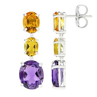 SIRI USA by TJM Sterling Silver Simulated Purple & Yellow Quartz Drop Earrings