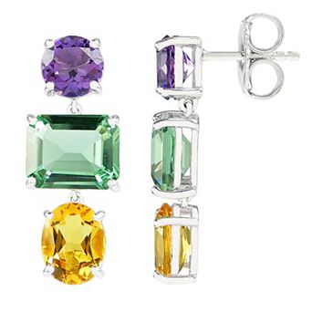 SIRI USA by TJM Sterling Silver Simulated Green, Yellow & Purple Quartz Drop Earrings