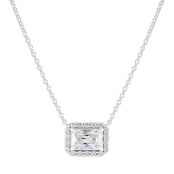SIRI USA by TJM Sterling Silver Cubic Zirconia Rectangular Halo Necklace