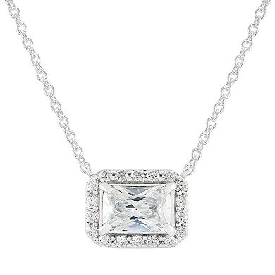 SIRI USA by TJM Sterling Silver Cubic Zirconia Rectangular Halo Necklace