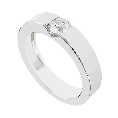 SIRI USA by TJM Sterling Silver Cubic Zirconia Round Inset Ring