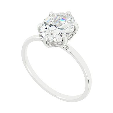 SIRI USA by TJM Sterling Silver Cubic Zirconia 9 mm x 7 mm Oval Solitaire Ring
