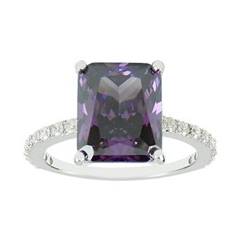 SIRI USA by TJM Sterling Silver Purple Cubic Zirconia Square Statement Ring