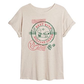 Juniors' Peanuts Snoopy & Charlie Brown Sent With Holiday Cheer Oversized Tee