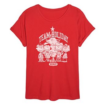 Juniors' Peanuts Team Holiday Spirit Oversized Tee