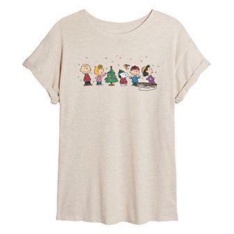 Juniors' Peanuts Christmas Group Oversized Tee