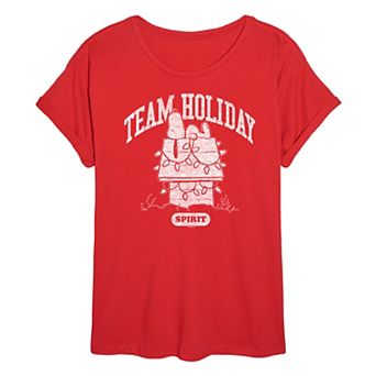 Juniors' Peanuts Snoopy Team Holiday Spirit Oversized Tee