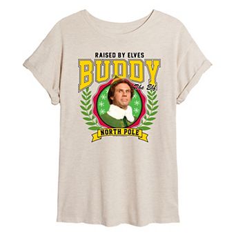 Juniors' Elf Raised By Elves Oversized Tee