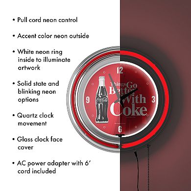 Coca-Cola Things Go Better with Coke Bottle Art Retro Neon Wall Clock
