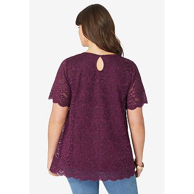 Roaman's Women's Plus Size Allover Lace Swing Tee