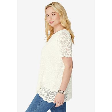 Roaman's Women's Plus Size Allover Lace Swing Tee