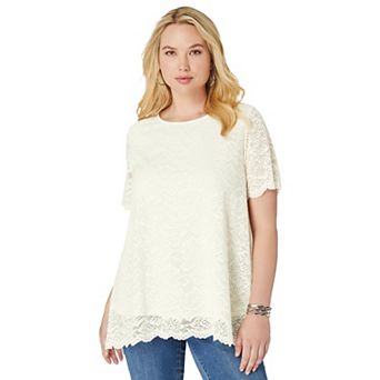 Roaman's Women's Plus Size Allover Lace Swing Tee