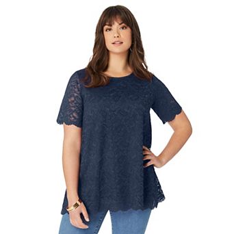 Roaman's Women's Plus Size Allover Lace Swing Tee