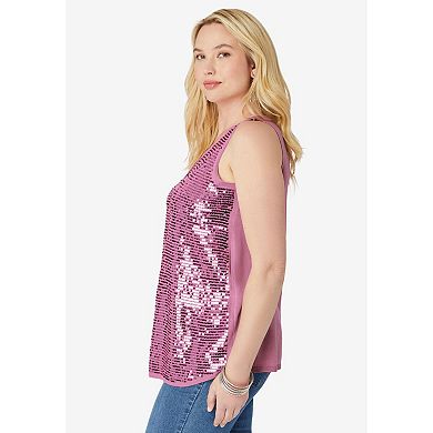Roaman's Women's Plus Size Sequin-Embellished Tank Top