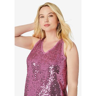 Roaman's Women's Plus Size Sequin-Embellished Tank Top