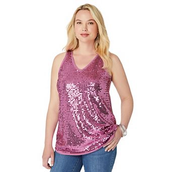 Roaman's Women's Plus Size Sequin-Embellished Tank Top