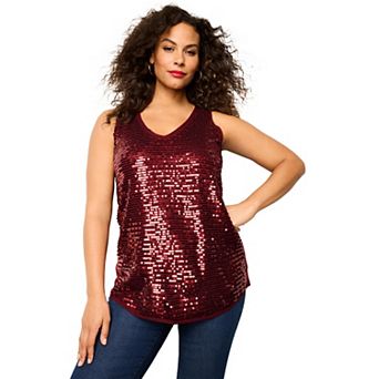 Roaman's Women's Plus Size Sequin-Embellished Tank Top