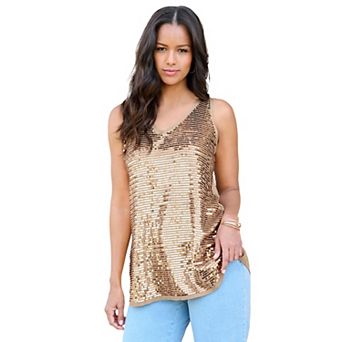 Roaman's Women's Plus Size Sequin-Embellished Tank Top