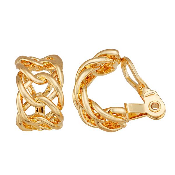 Napier Gold Tone popular Clear Rhinestone Hoop Adjustable Screwback Clip On Earrings