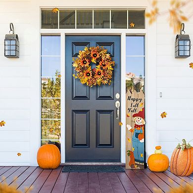 Glitzhome 24'' Fall Wreath For Front Door Decor With Sunflower, Maple Leaf And Berry Ornament