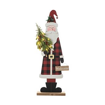 Glitzhome 36" H Lighted Wooden Christmas Santa Porch Sign, Merry Christmas Standing Porch Decor