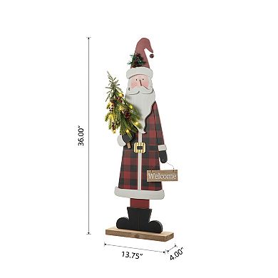 Glitzhome 36" H Lighted Wooden Christmas Santa Porch Sign, Merry Christmas Standing Porch Decor