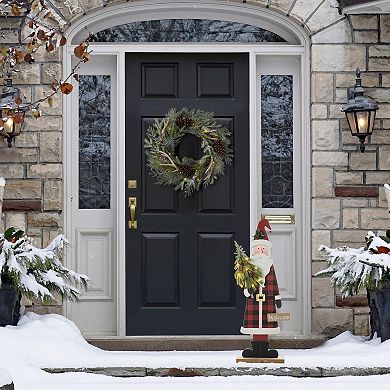 Glitzhome 36" H Lighted Wooden Christmas Santa Porch Sign, Merry Christmas Standing Porch Decor