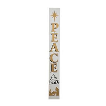 Glitzhome Solid Wood Christmas Porch Decor, 60"H, Xmas Nativity PEACE Wall Hanging Decor