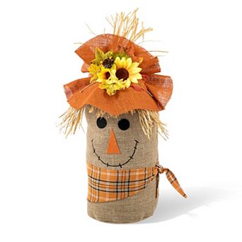 Glitzhome 2 pc Standing Scarecrow for Front Porch, 23.25" H Fall Linen Scarecrow Porch Decor